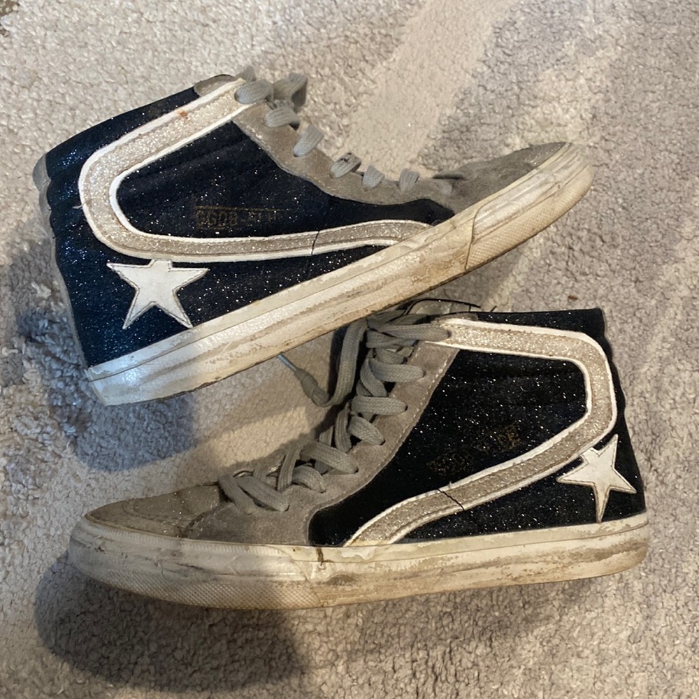 Golden Goose Black and Gray Glitter High top Slide sneakers 9